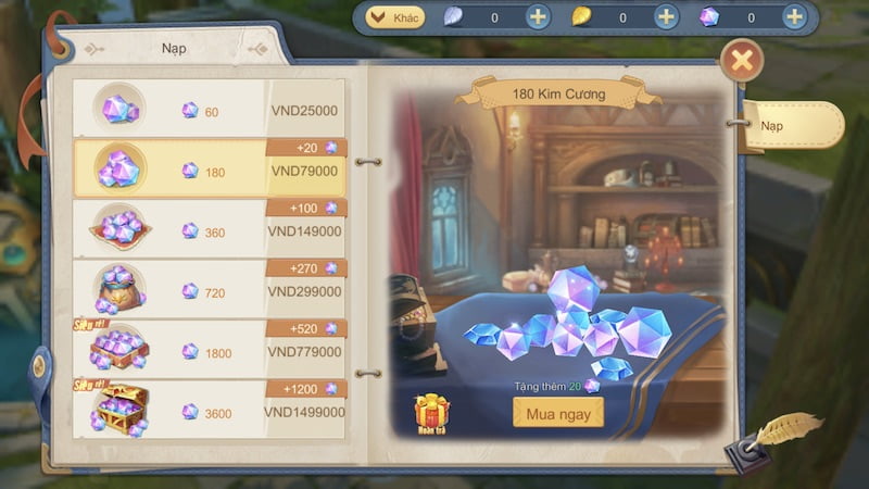 Bảng giá nạp Kim Cương Cloud Song trên iPhone