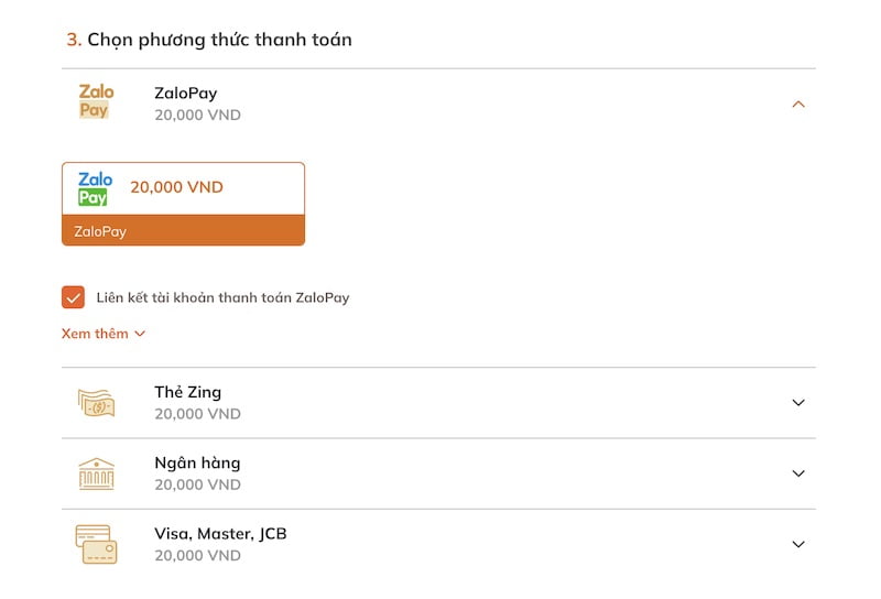 Các phương thức thanh toán trên website nạp Cloud Song: Vân Hành Chi Ca