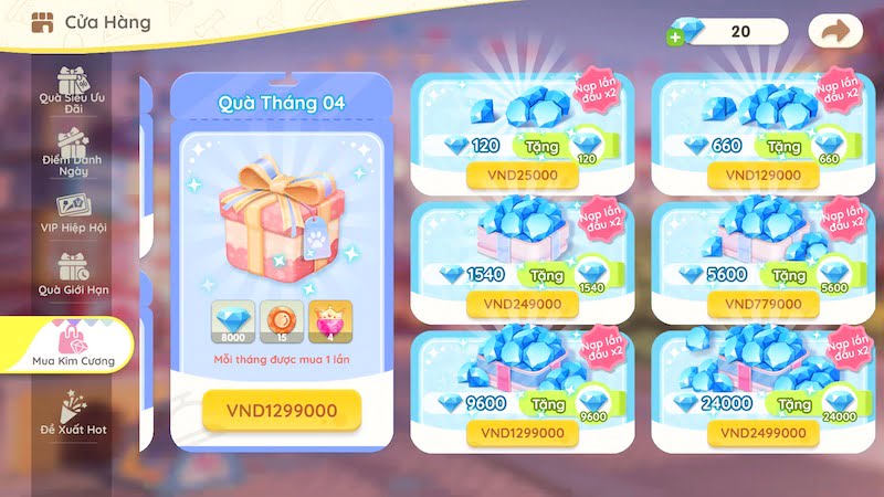 Bảng giá nạp Kim Cương Trên iPhone