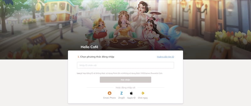 Trang chủ nạp Kim Cương Hello Café VNG trên website