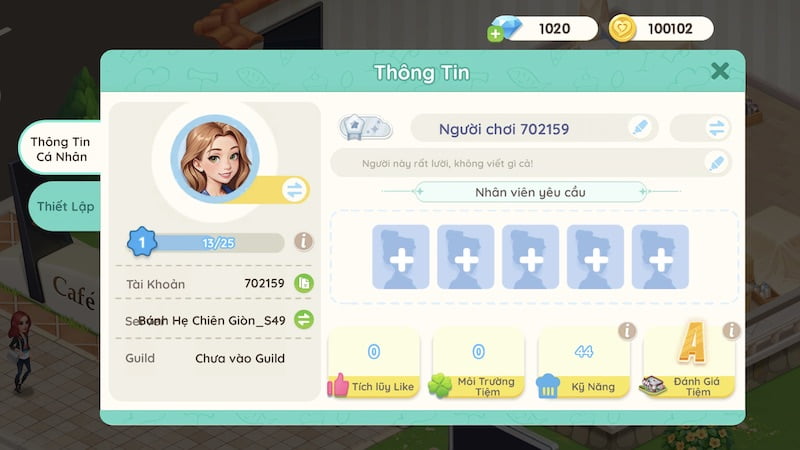 Thông tin nhân vật trong game Hello Café VNG