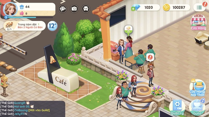 Sảnh chính của trò chơi Hello Café VNG