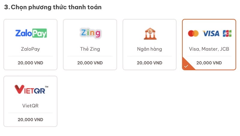 Các phương thức thanh toán trên website nạp nguyên bảo Kiếm Thế Origin