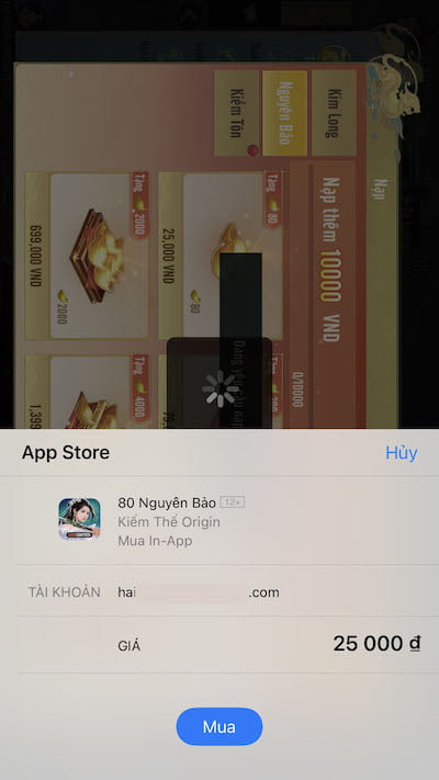 Giao diện xác nhận thanh toán của iPhone