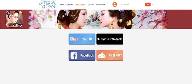 Giao diện đăng nhập tài khoản trang nhập giftcode Ngôi Sao Hoàng Cung 360mobi VNG