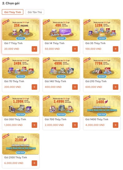 Bảng giá gói nạp game One Punch Man VNG