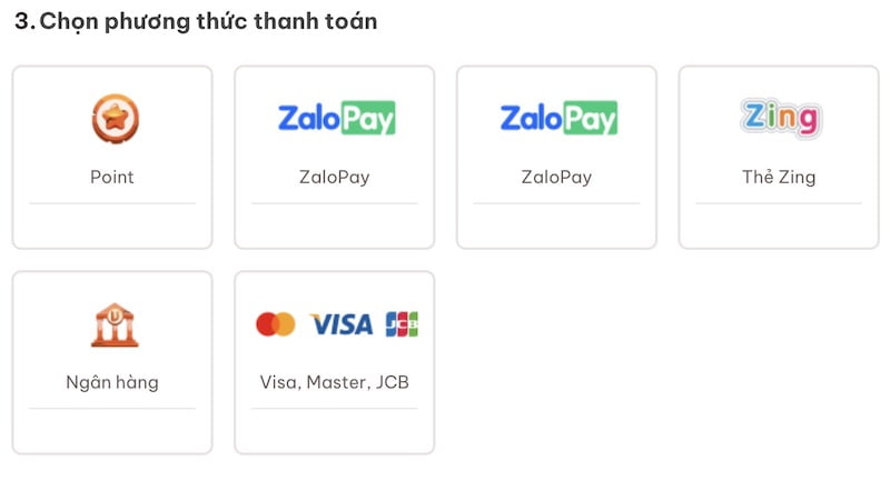 Các phương thức thanh toán trên website nạp tiền