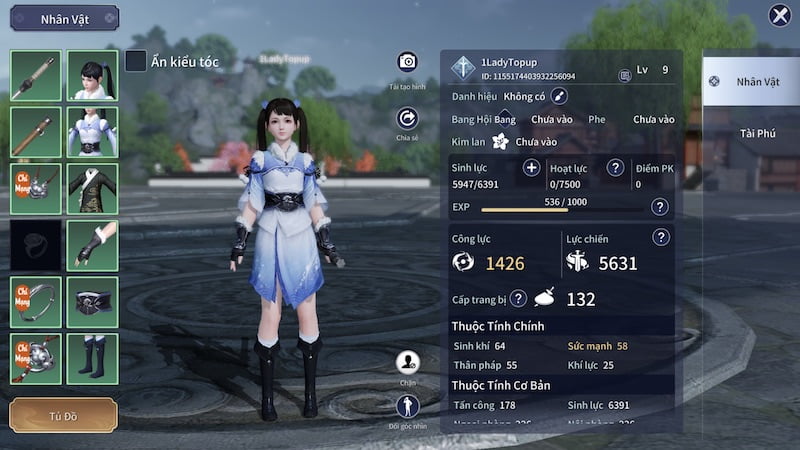 Giao diện nhân vật trong game Thiên Nhai Minh Nguyệt Đao