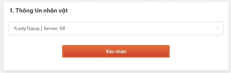 Xác nhận tài khoản cần nạp kim phiều trò chơi Thiên Nhai Minh Nguyệt Đao VNG
