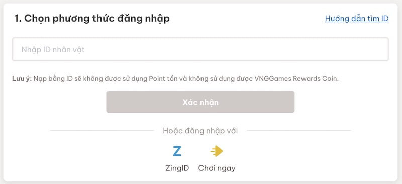 Chọn phương thức đăng nhập tài khoản VLTK1M trên website