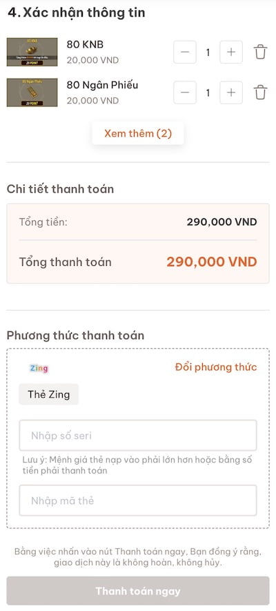 Xác nhận lại thông tin và thực hiện thanh toán